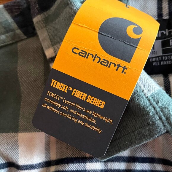 Carhartt Tencel green plaid flannel shirt M 8-10 NWT - Picture 9 of 12